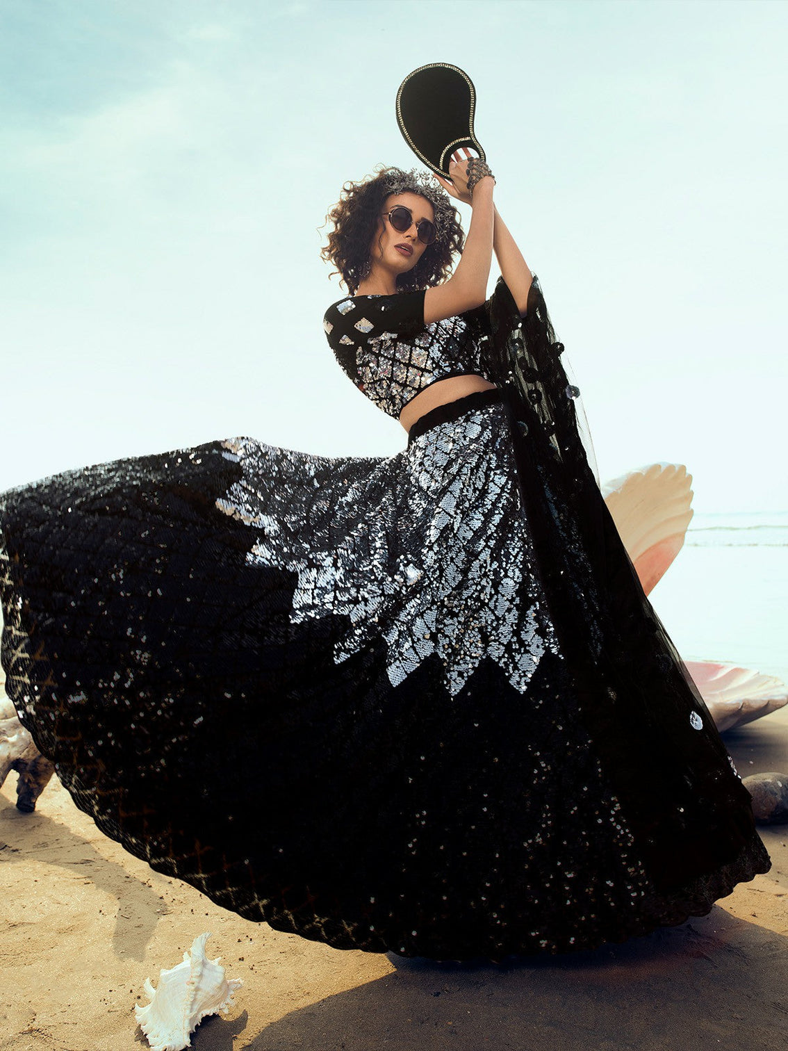 Black Classy Semi Stitched Lehenga with Unstitched Blouse