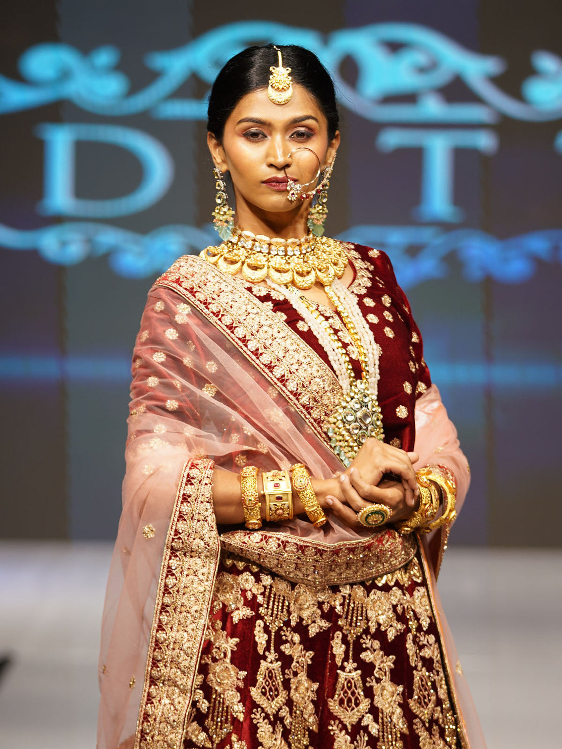 Maroon Velvet Semi Stitched Lehenga With  Unstitched Blouse