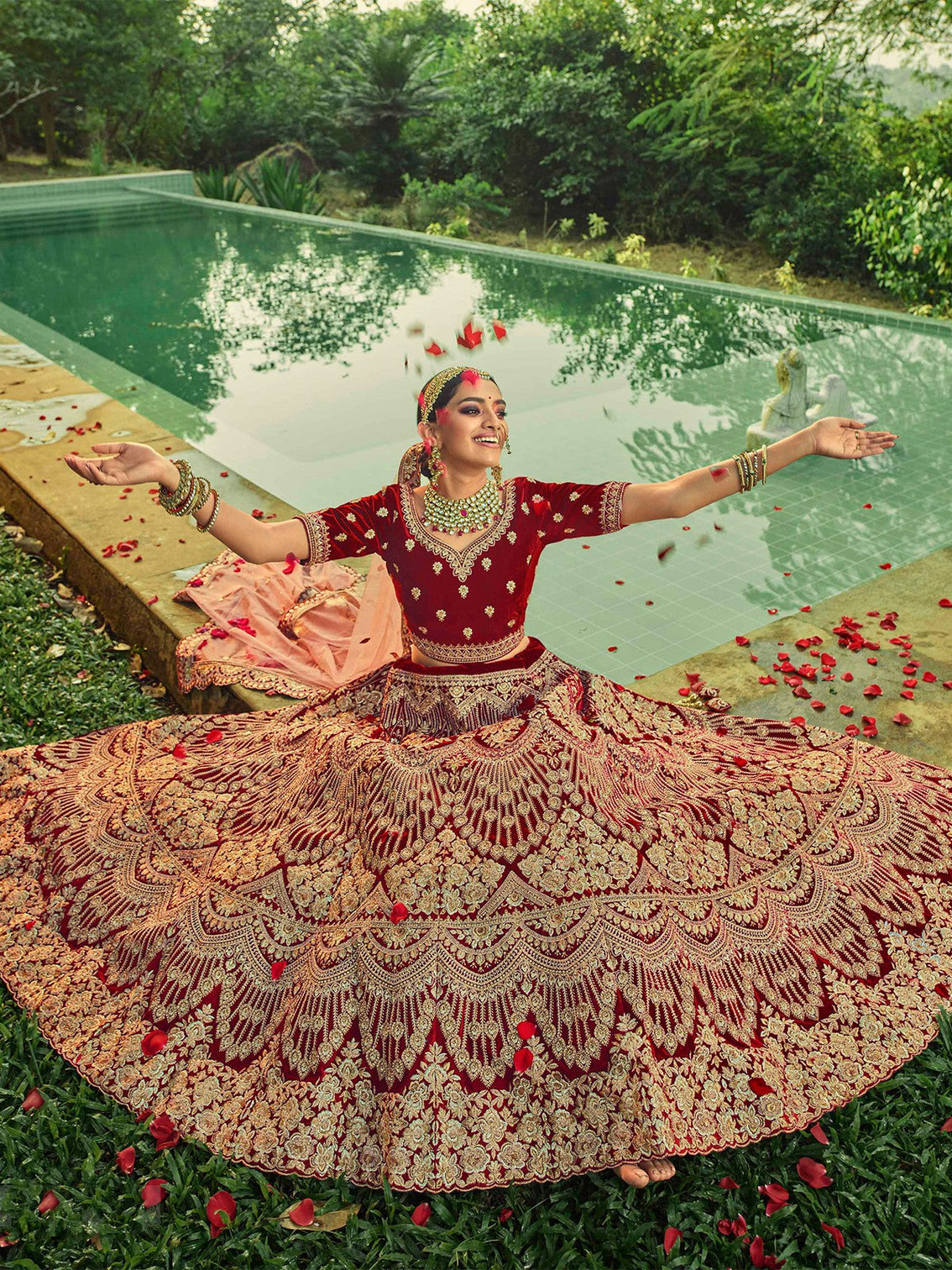 Designer Maroon Semi Stitched Lehenga With Unstitched Blouse