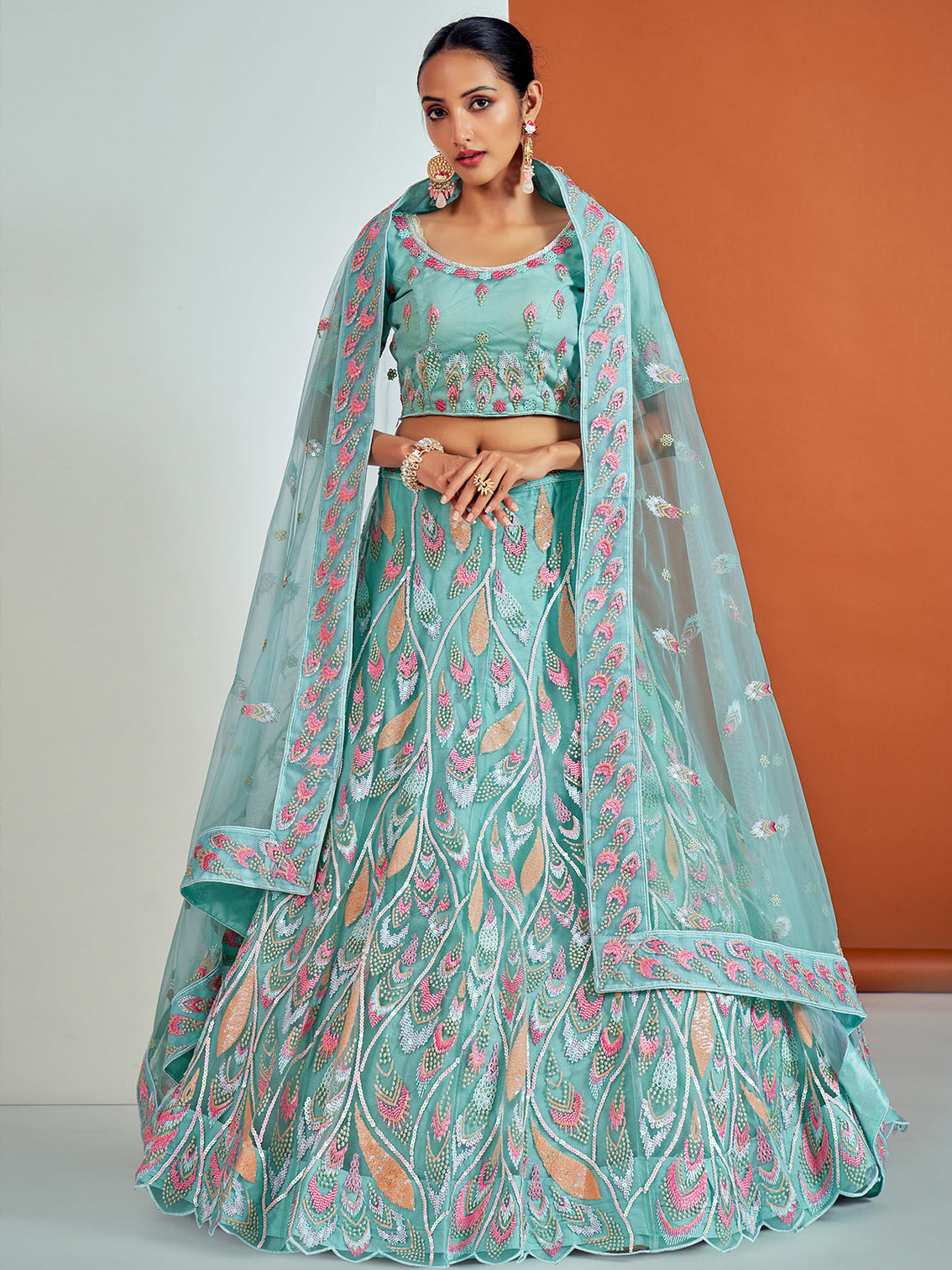 Stylish Blue Soft Net Semi Stitched Lehenga With Unstitched Blouse