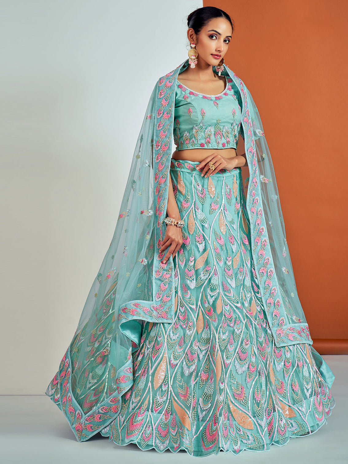 Stylish Blue Soft Net Semi Stitched Lehenga With Unstitched Blouse
