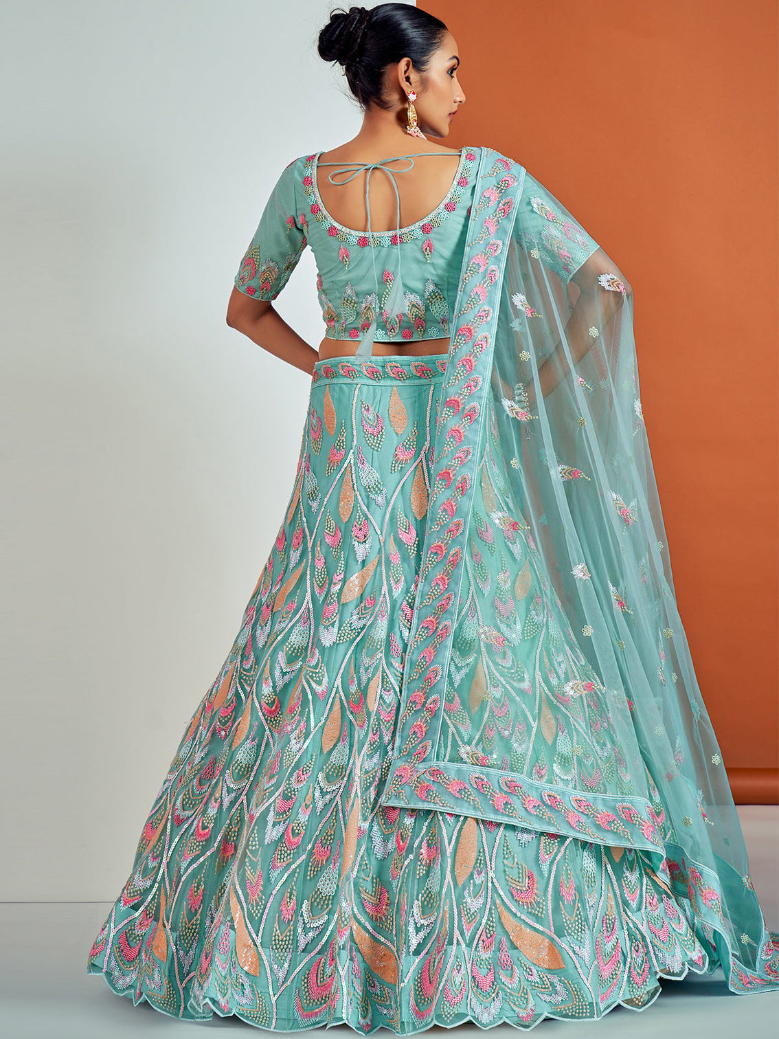 Stylish Blue Soft Net Semi Stitched Lehenga With Unstitched Blouse