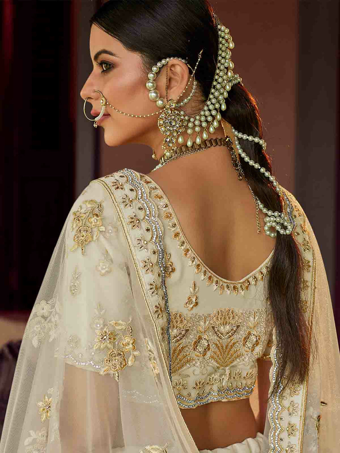 Apricot Embroidered Georgette Semi Stitched Lehenga With Unstitched Blouse