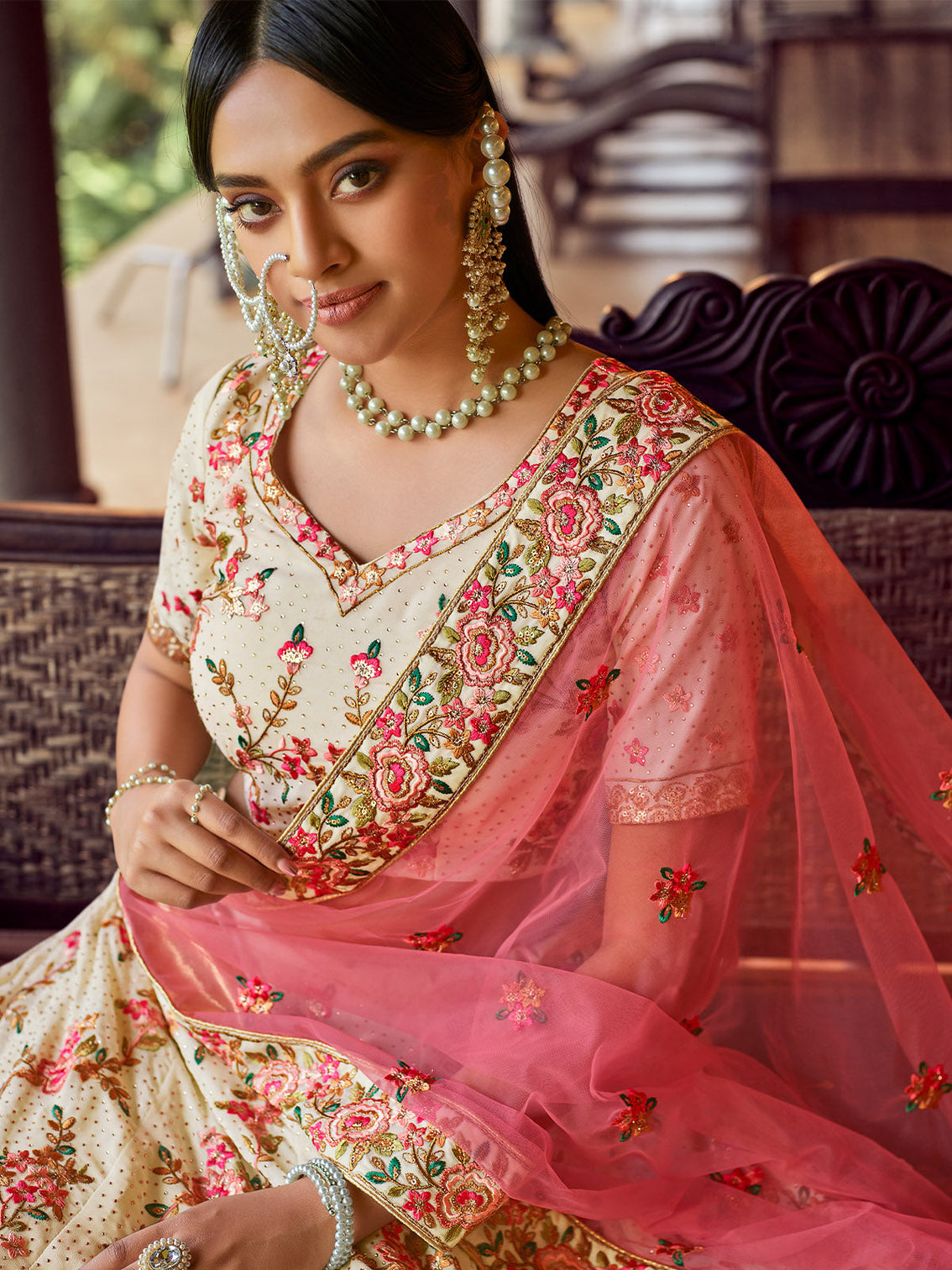 Apricot Swarovski Embroidered Semi Stitched Lehenga With Unstitched Blouse