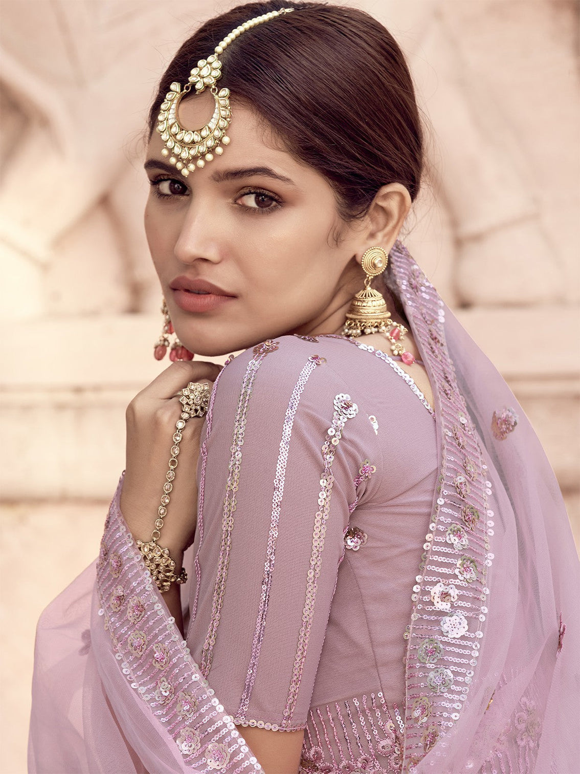 Impressive Lilac Soft Net Semi Stitched Lehenga With Unstitched Blouse