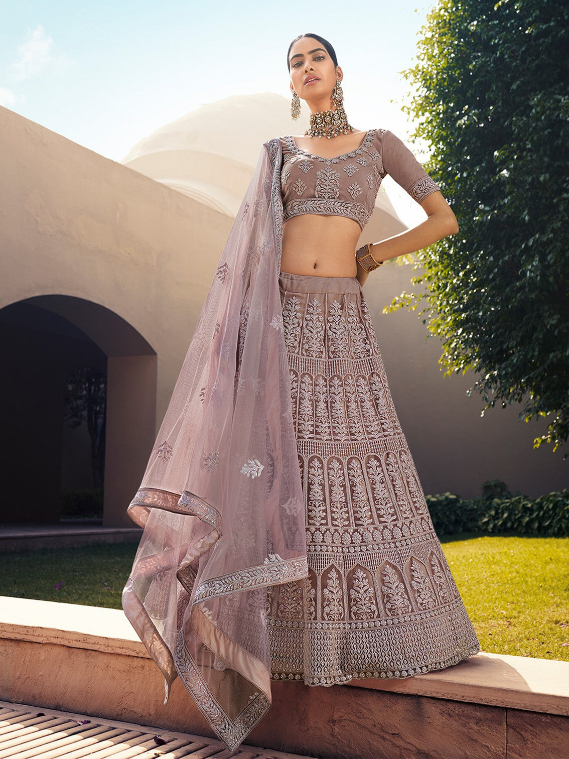 Mauve Sequins Sassy Semi Stitched Lehenga With Unstitched Blouse