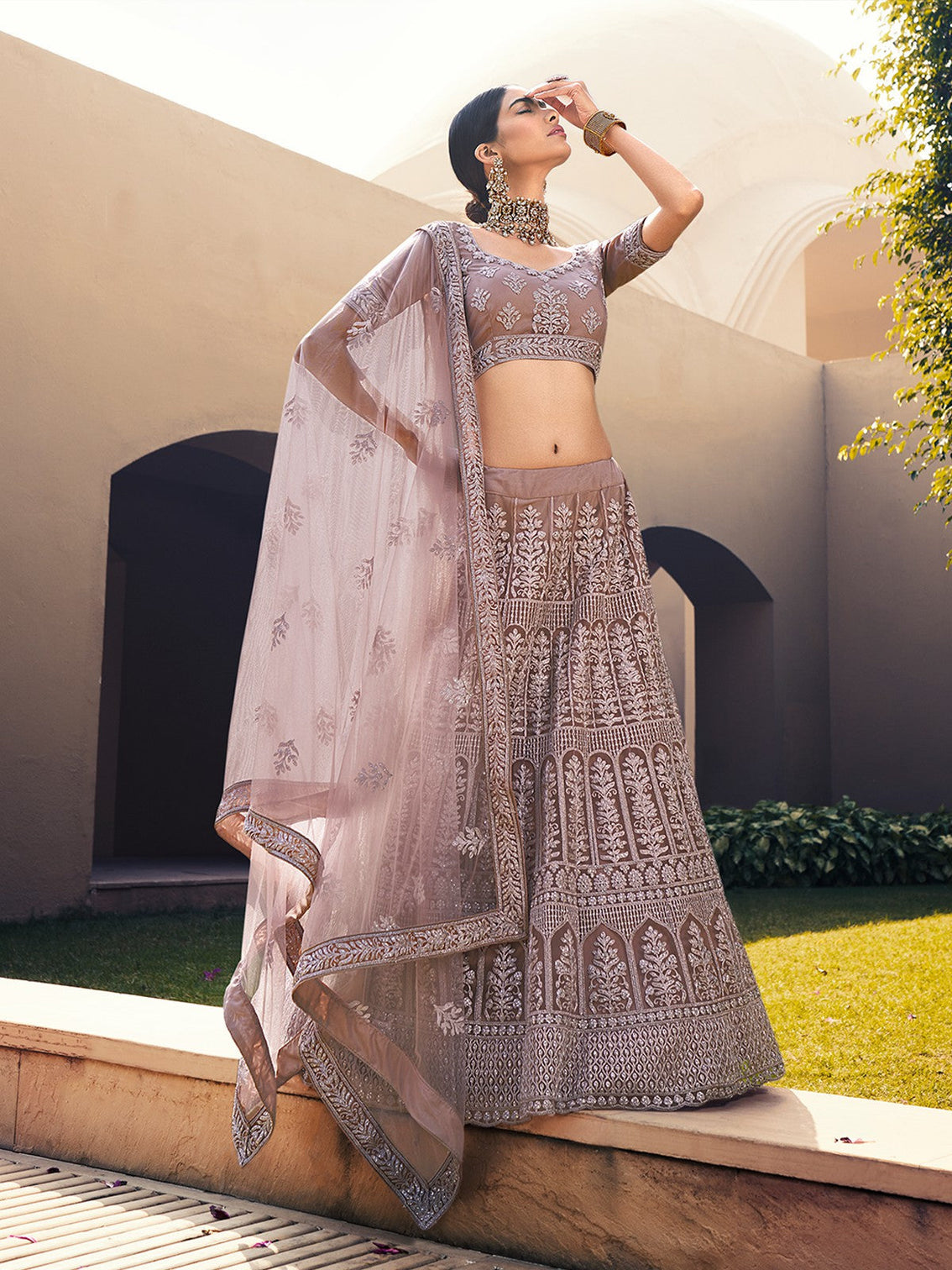 Mauve Sequins Sassy Semi Stitched Lehenga With Unstitched Blouse
