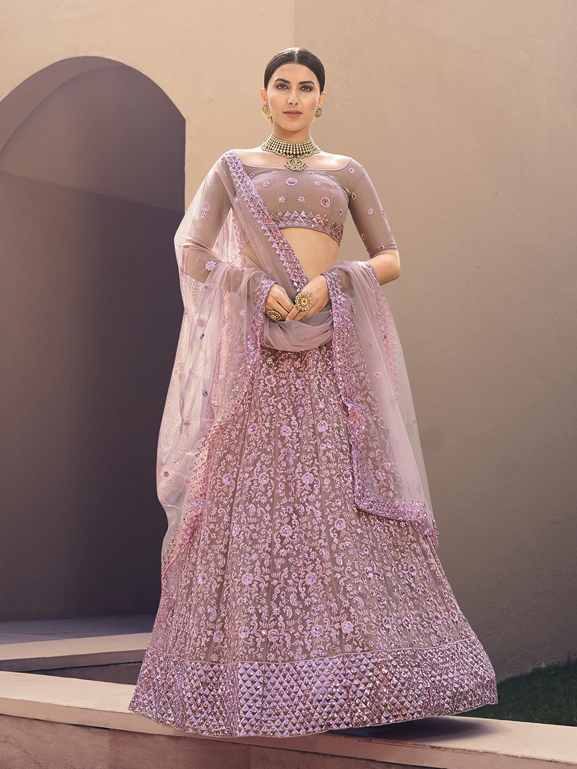 Festive Pink Semi Stitched Lehenga With Unstitched Blouse
