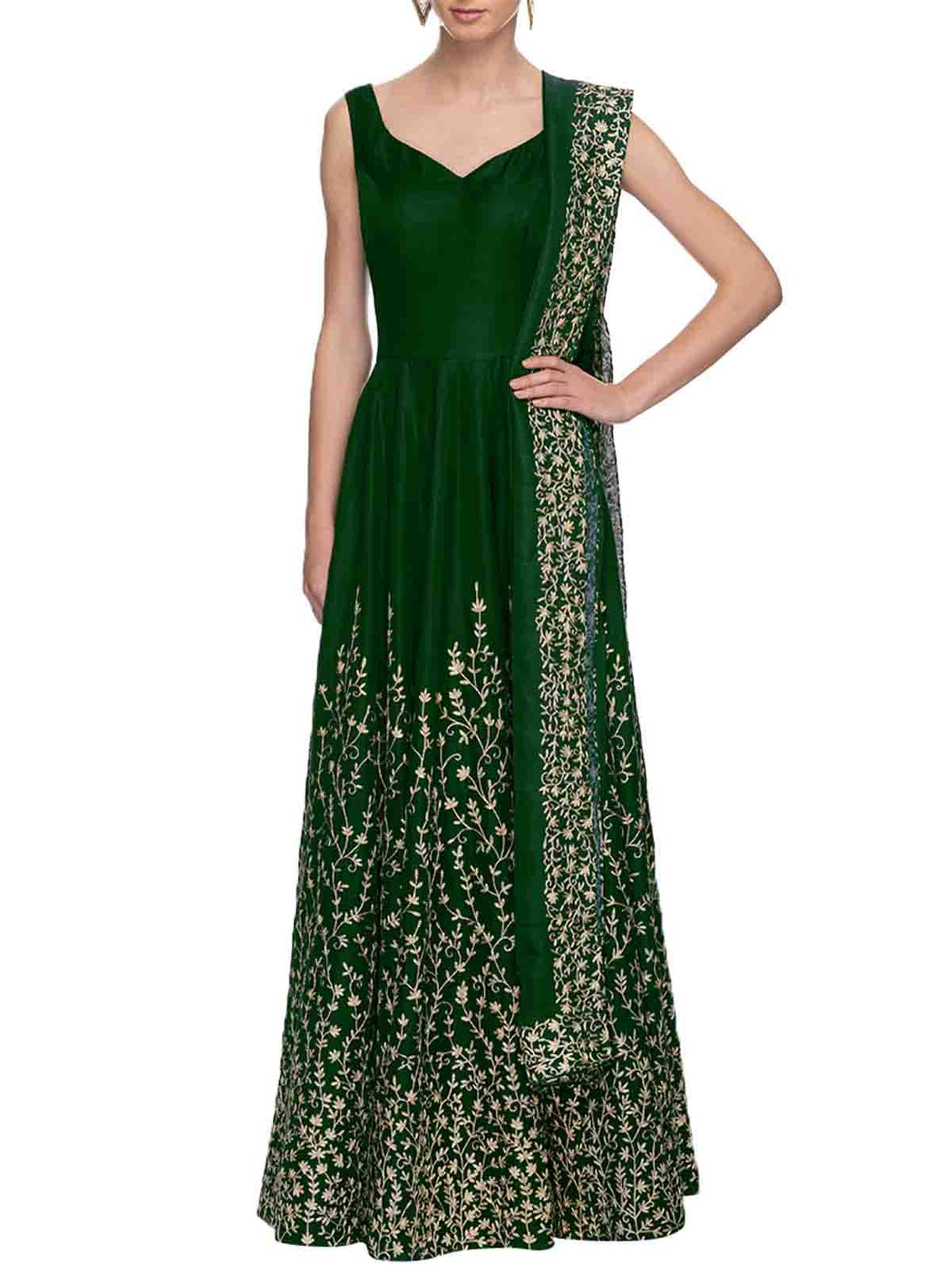 Modern Green Semi Stitched Gown