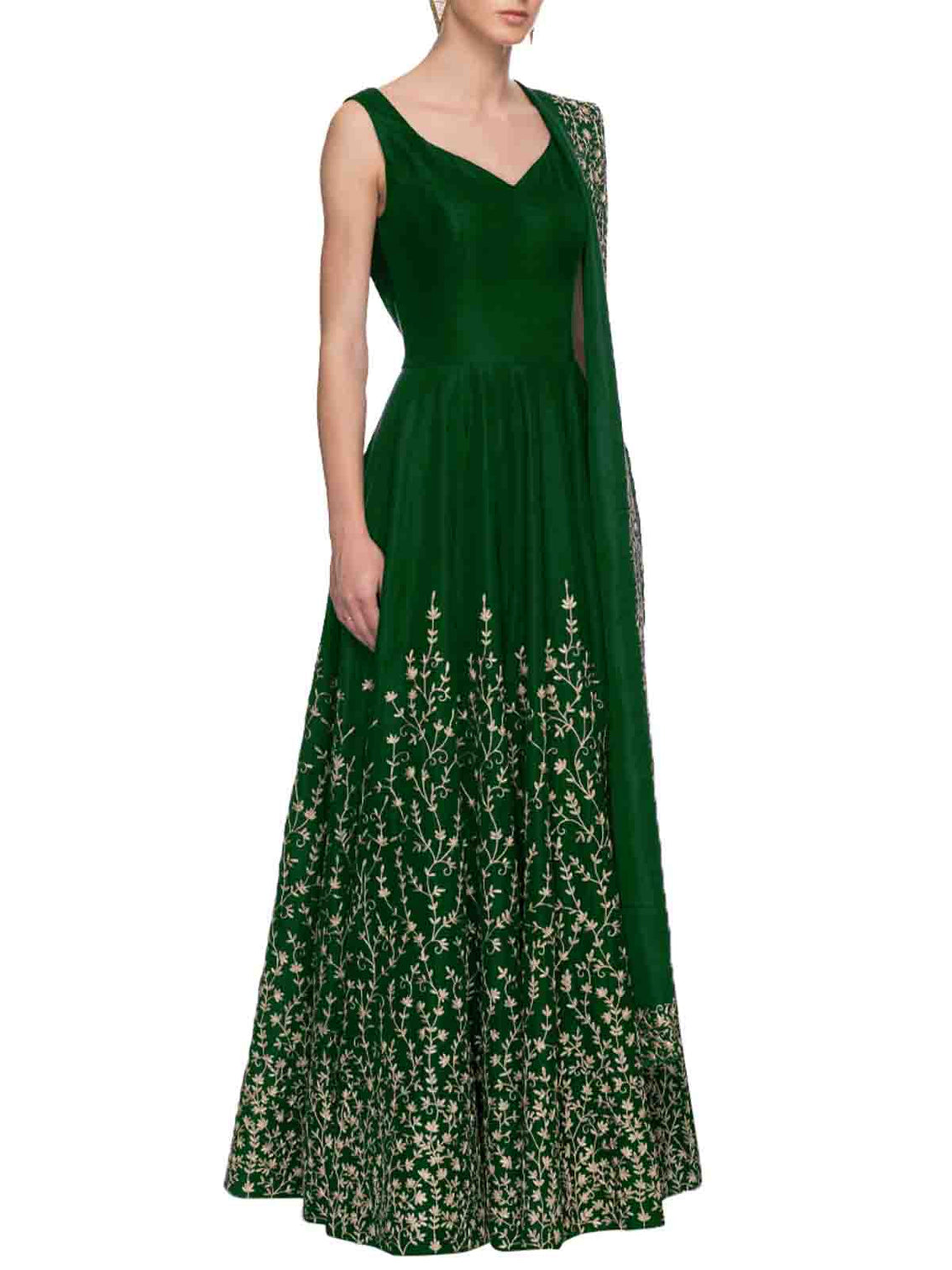 Modern Green Semi Stitched Gown