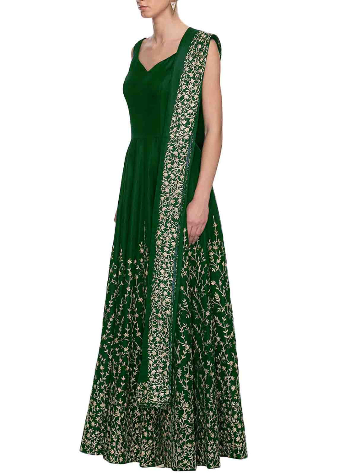 Modern Green Semi Stitched Gown