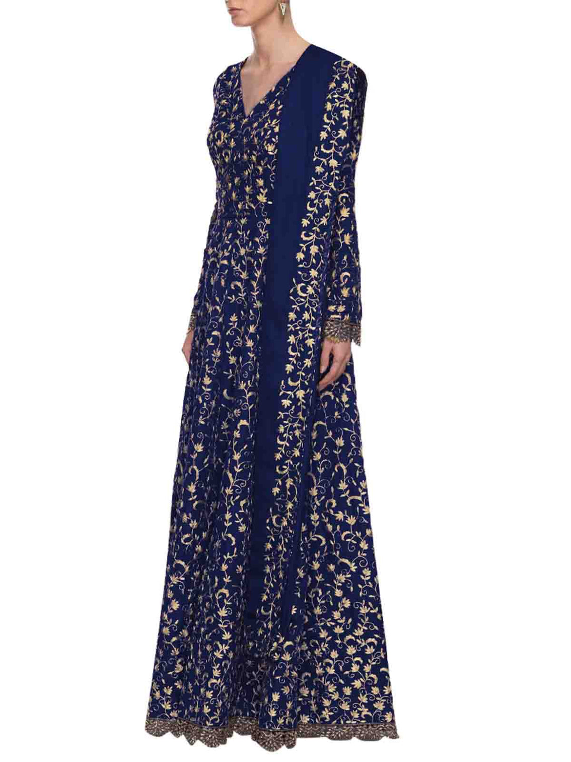 Navy Blue Art Sik Sequins Semi Stitched Gown