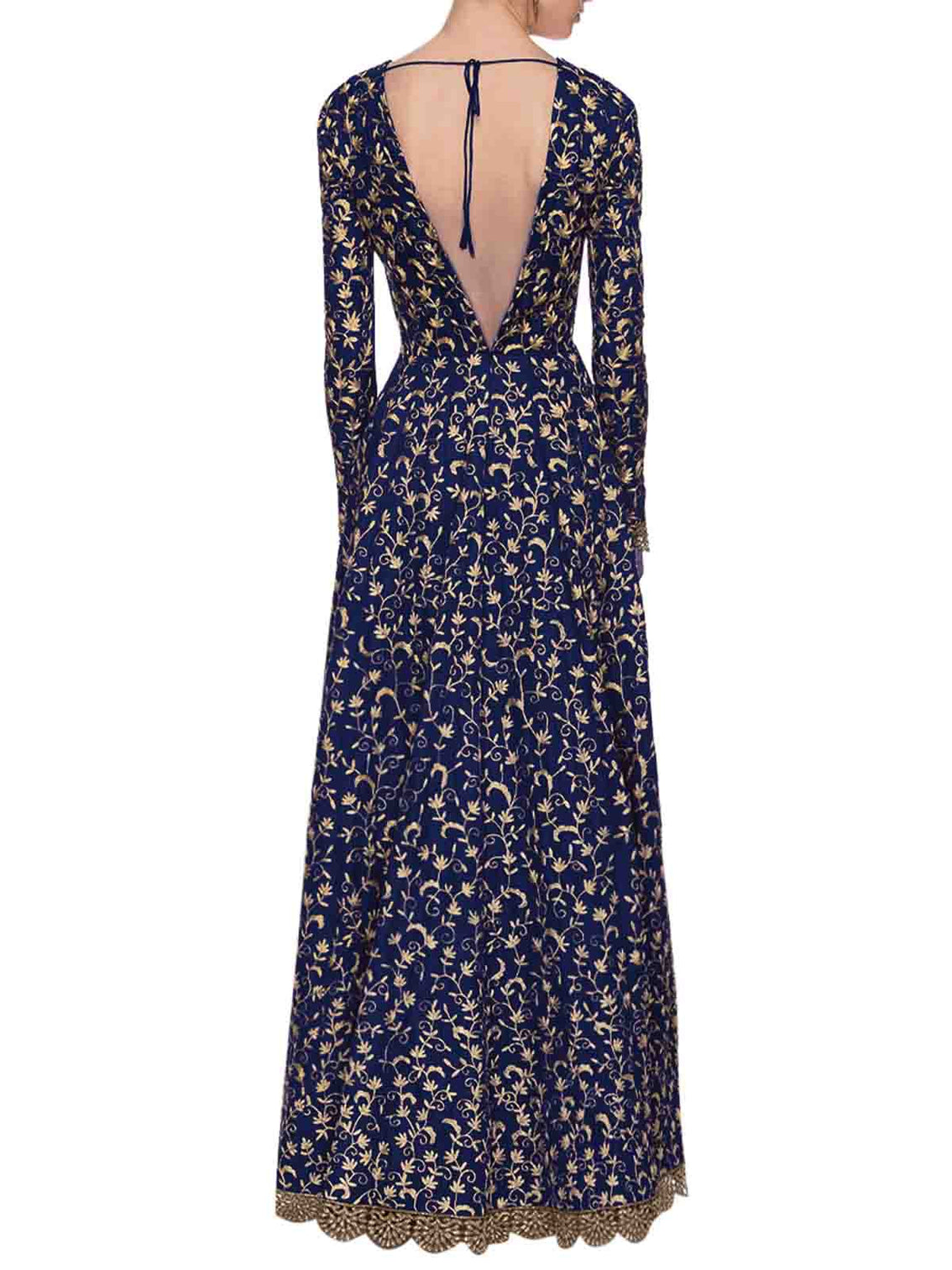 Navy Blue Art Sik Sequins Semi Stitched Gown