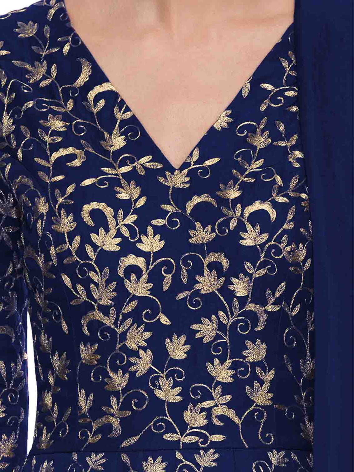 Navy Blue Art Sik Sequins Semi Stitched Gown