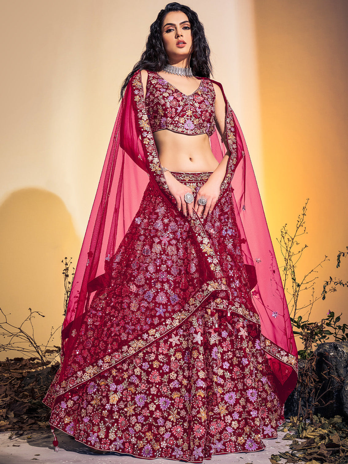 Beautiful Pink Soft Net Thread Work Stitched Lehenga Choli Set