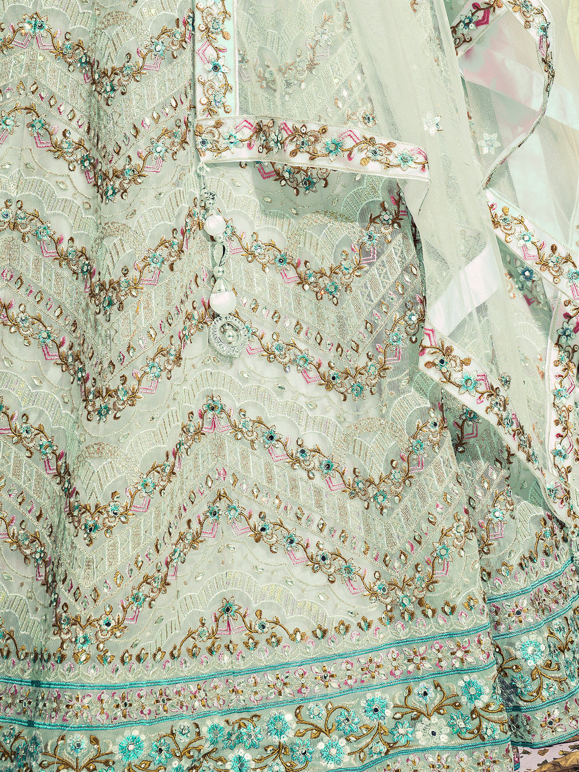 Classic Sea Green Soft Net Thread Work Stitched Lehenga Choli Set