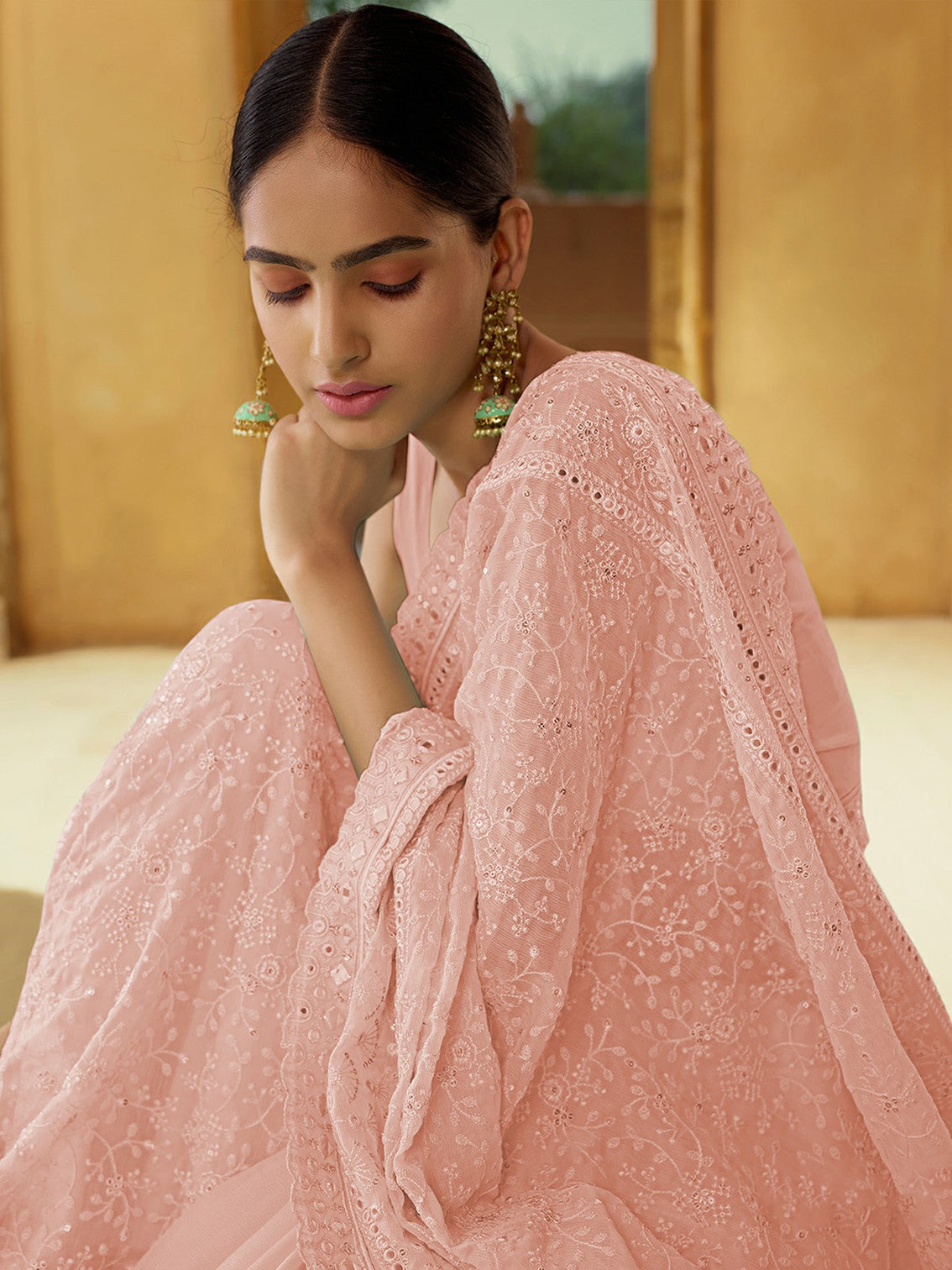 Pink Georgette Saree With Unstitched Blouse