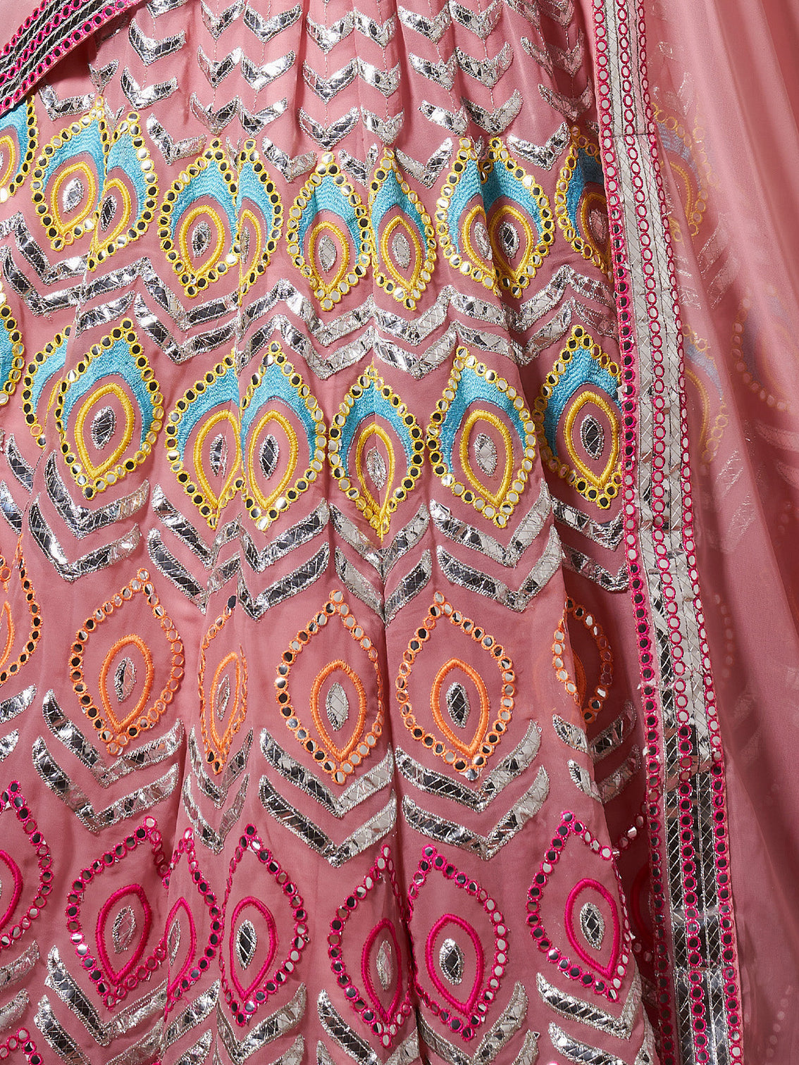 Pink Embroidered Georgette Semi Stitched Lehenga With Unstitched Blouse