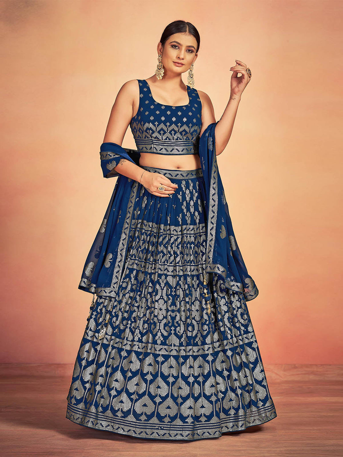 Blue Georgette Sequins Stitched Lehenga Choli