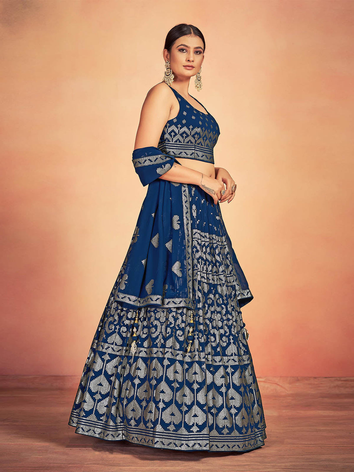 Blue Georgette Sequins Stitched Lehenga Choli