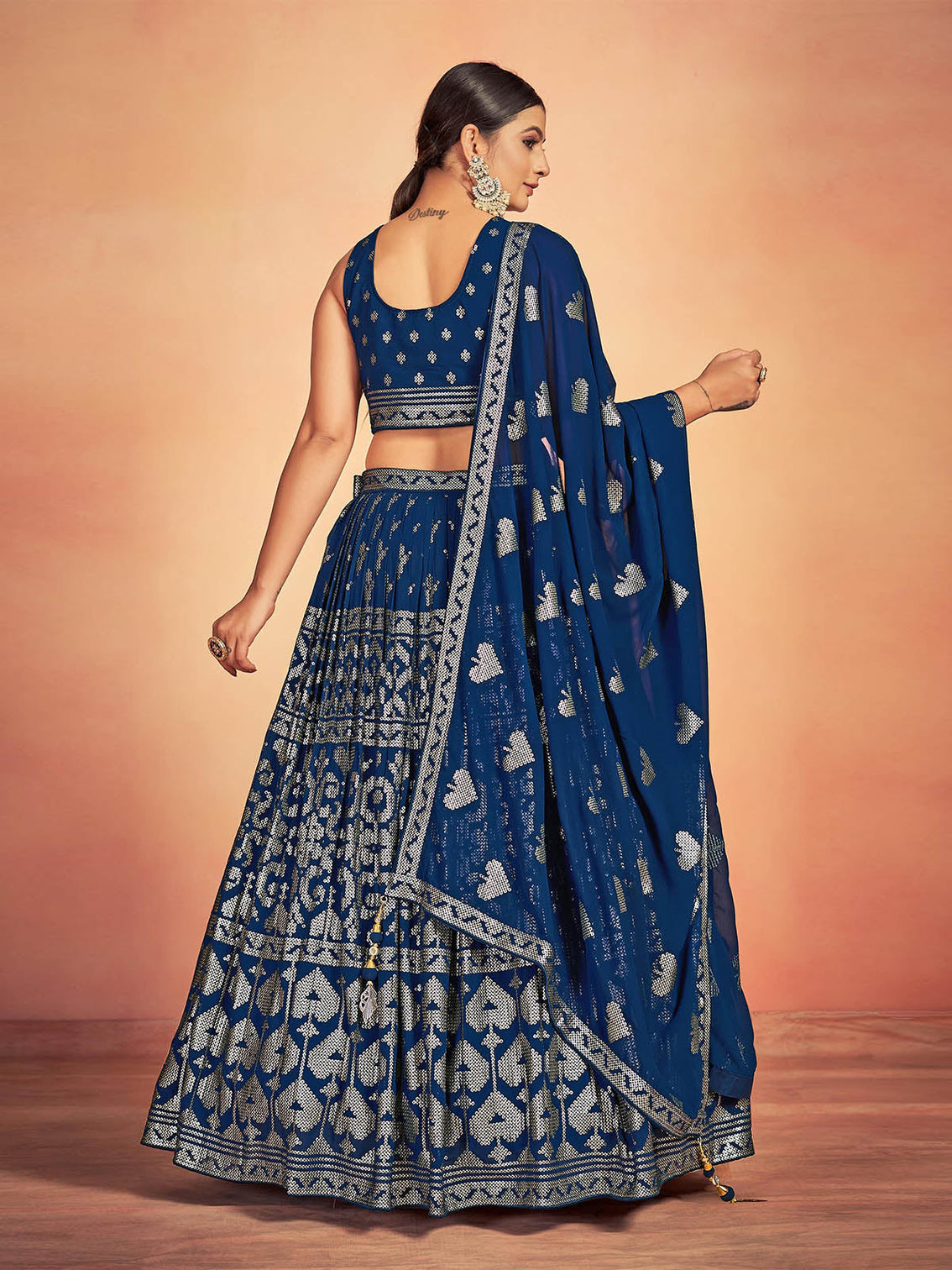 Blue Georgette Sequins Stitched Lehenga Choli