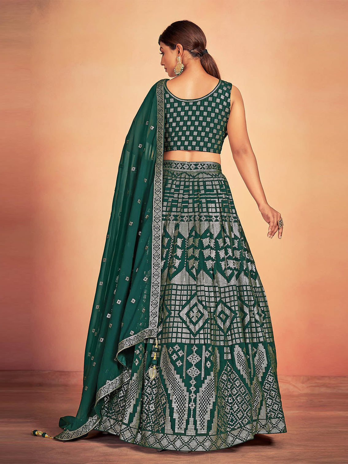 Green Georgette Sequins Stitched Lehenga Choli