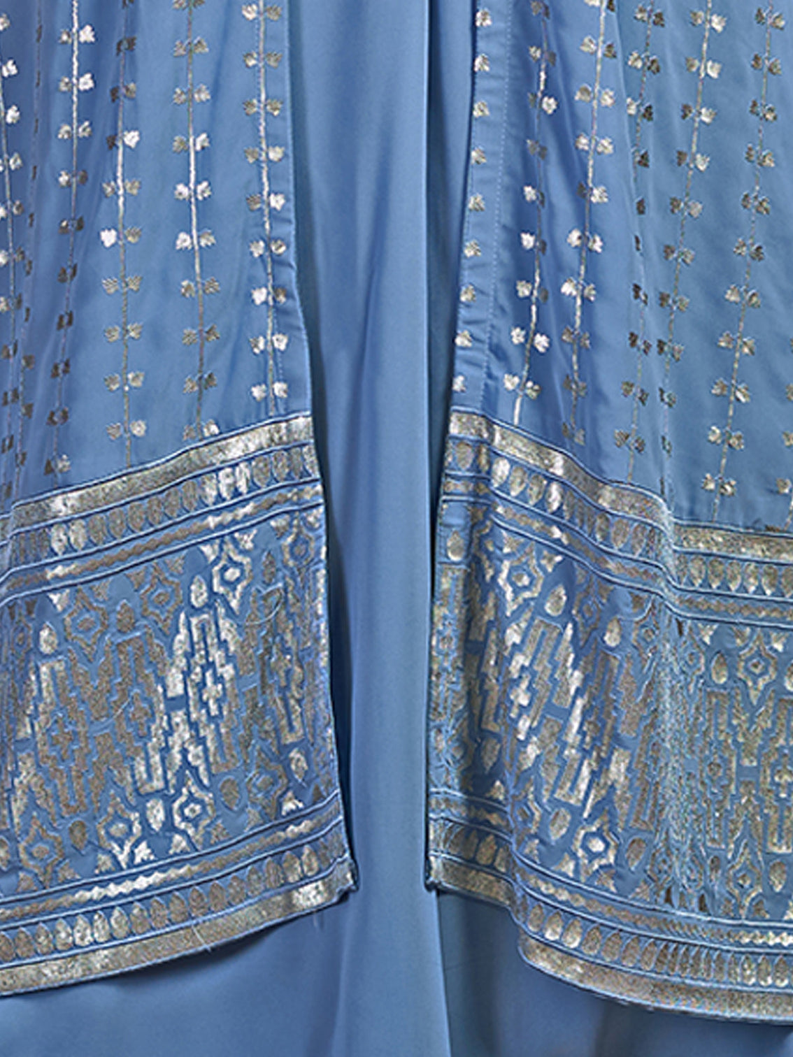 Blue Georgette Stitched Sequins Indo Western