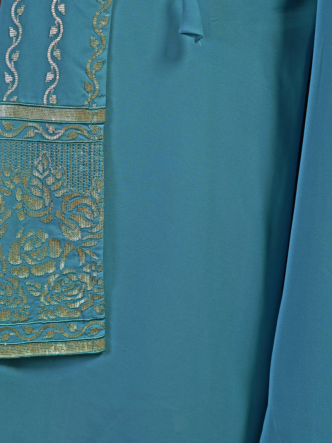 Teal Georgette Stitched Sequins Indo Western