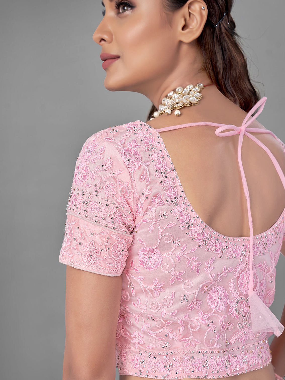Pink Soft Net Semi Stitched Lehenga With Unstitched Blouse