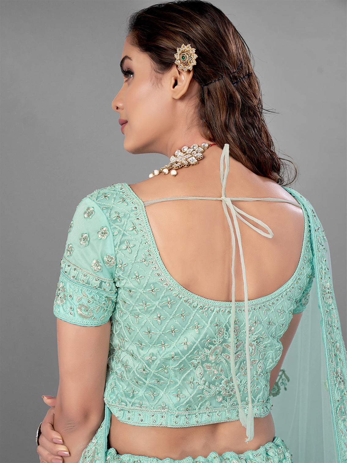 Sea Green Soft Net Semi Stitched Lehenga With Unstitched Blouse