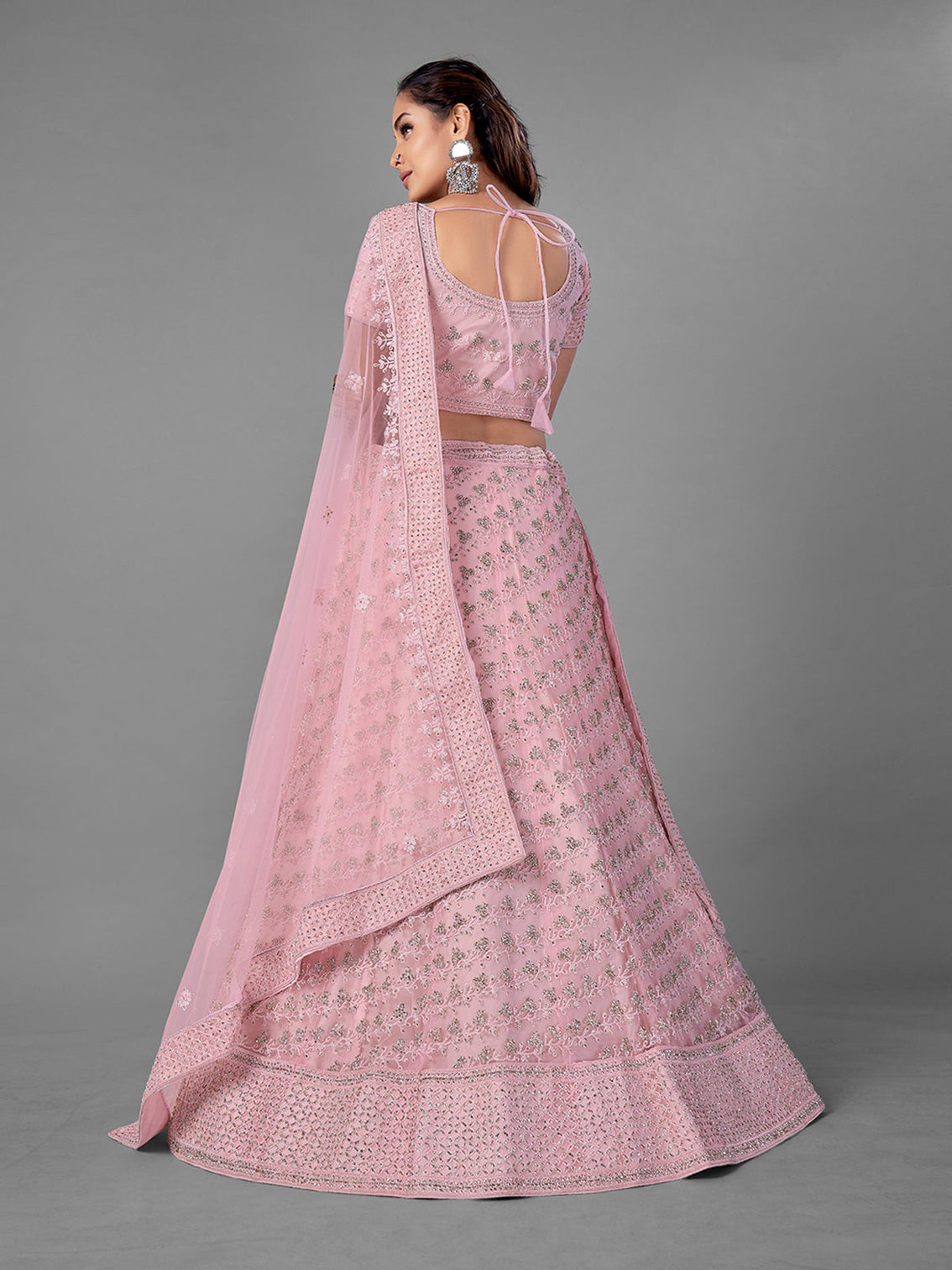 Pink Embroidered Semi Stitched Lehenga With Unstitched Blouse
