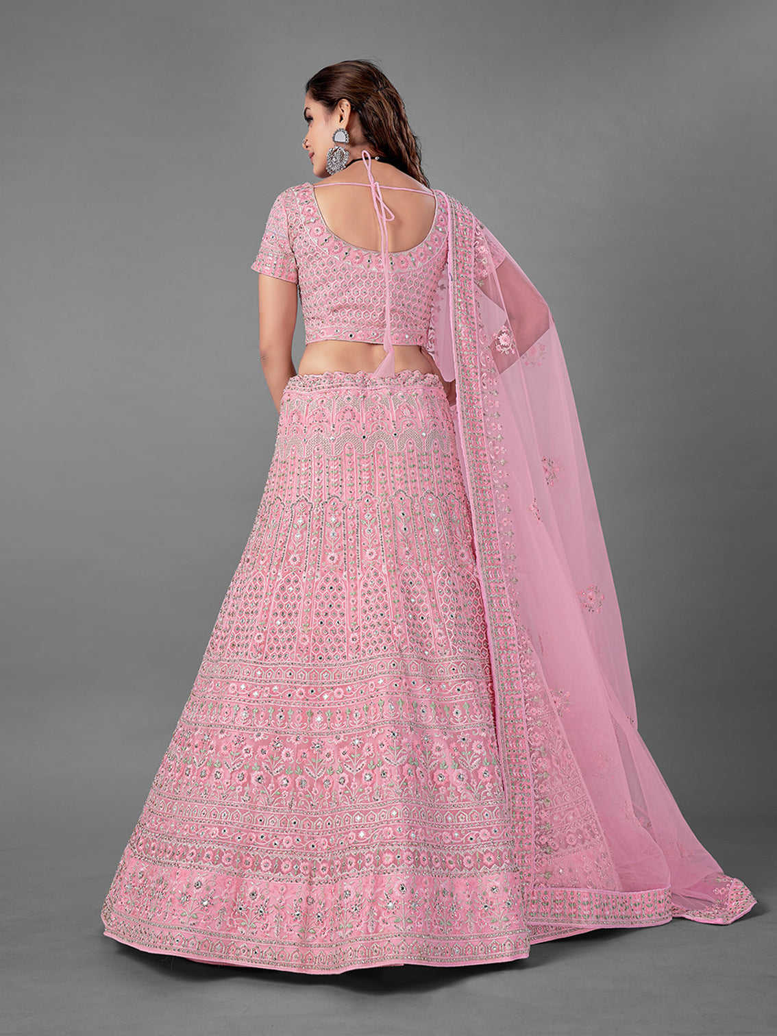 Pink Soft Net Semi Stitched Lehenga With Unstitched Blouse