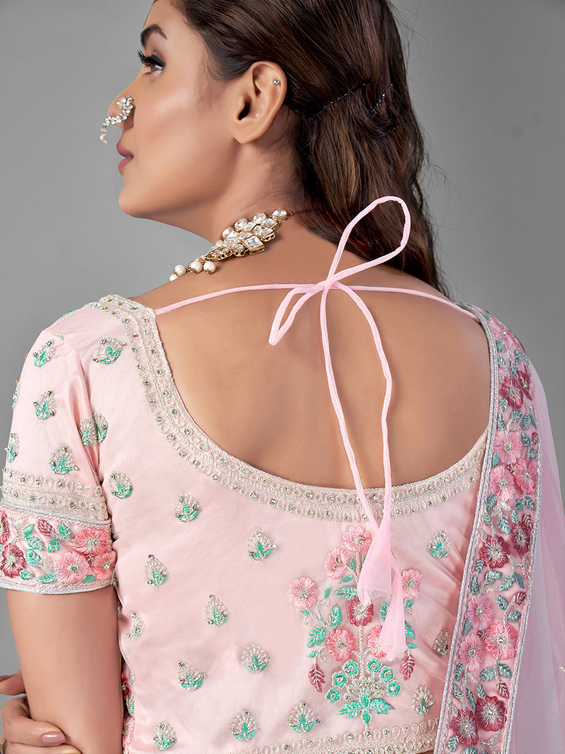 Pink Soft Net Semi Stitched Lehenga With Unstitched Blouse