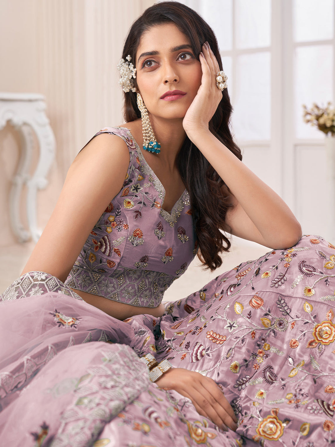 Pink Art Silk Embroidered Semi Stitched Lehenga With Unstitched Blouse