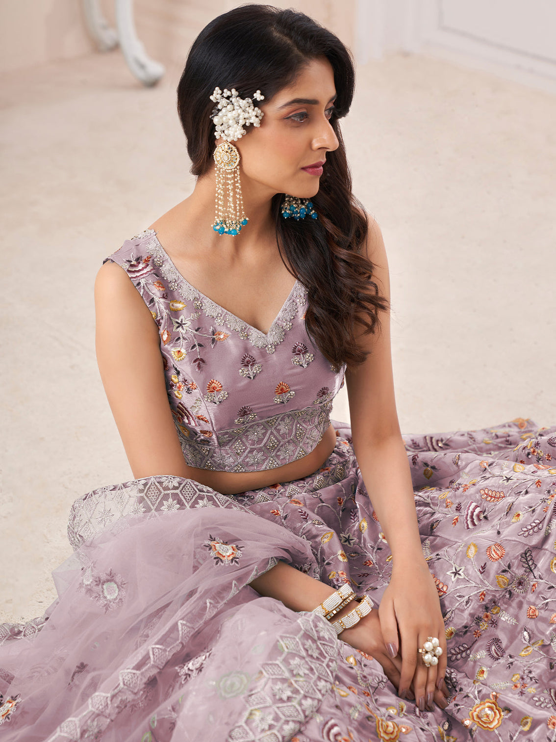 Pink Art Silk Embroidered Semi Stitched Lehenga With Unstitched Blouse
