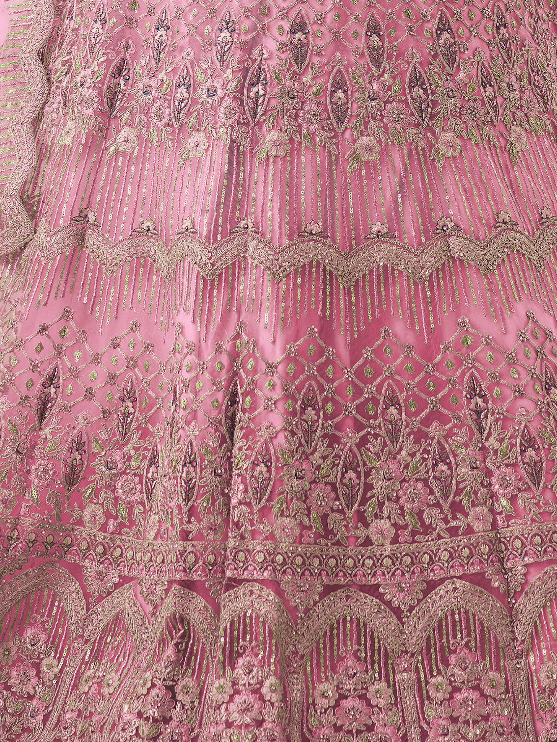 Pink Soft Net Embroidered Semi Stitched Lehenga With Unstitched Blouse