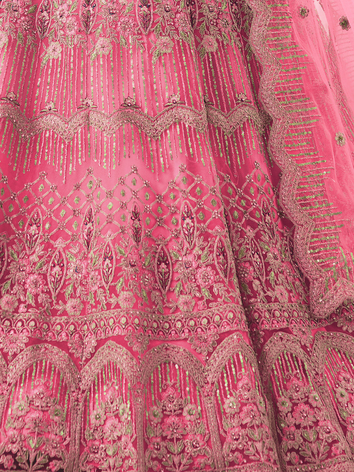 Pink Soft Net Embroidered Semi Stitched Lehenga With Unstitched Blouse