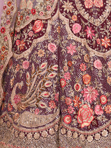 Maroon Soft Net Embroidered Semi Stitched Lehenga With Unstitched Blouse