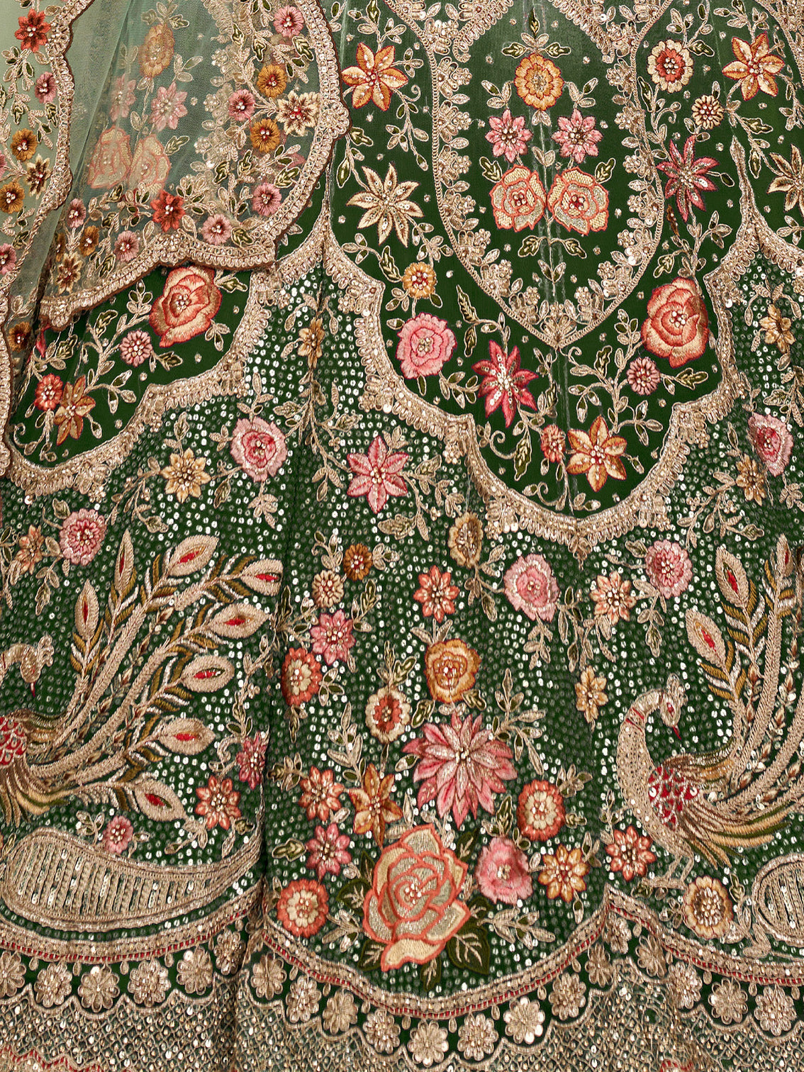 Green Soft Net Embroidered Semi Stitched Lehenga With Unstitched Blouse