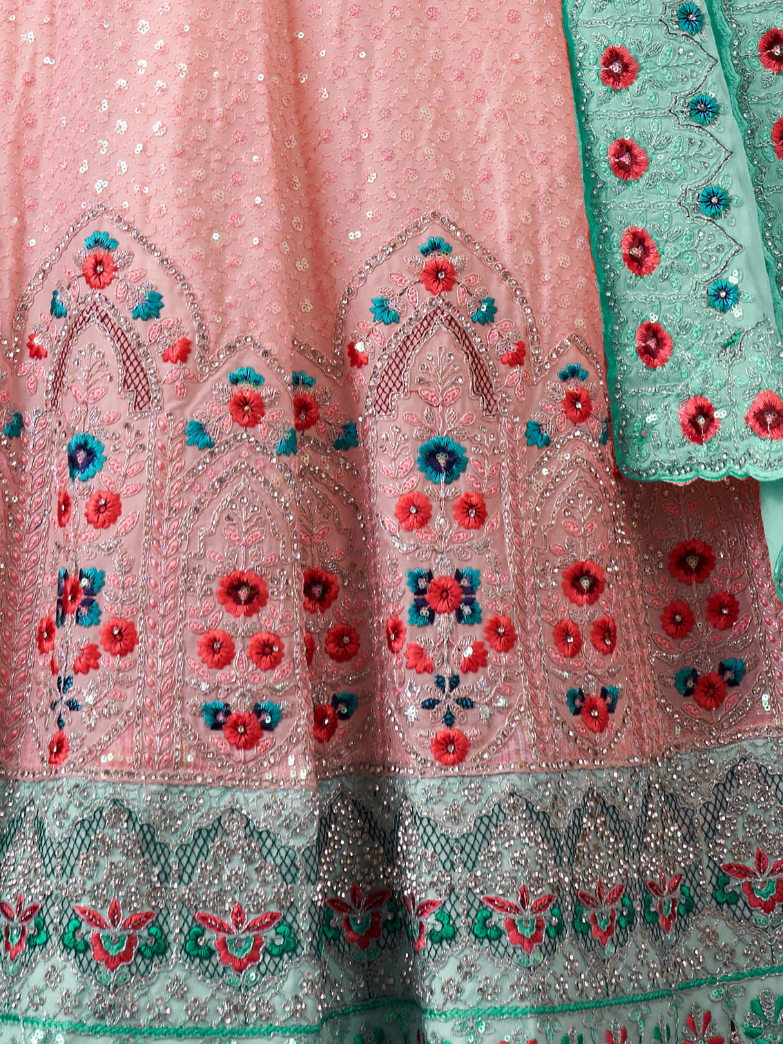 Pink Georgette Embroidered Semi Stitched Lehenga With Unstitched Blouse