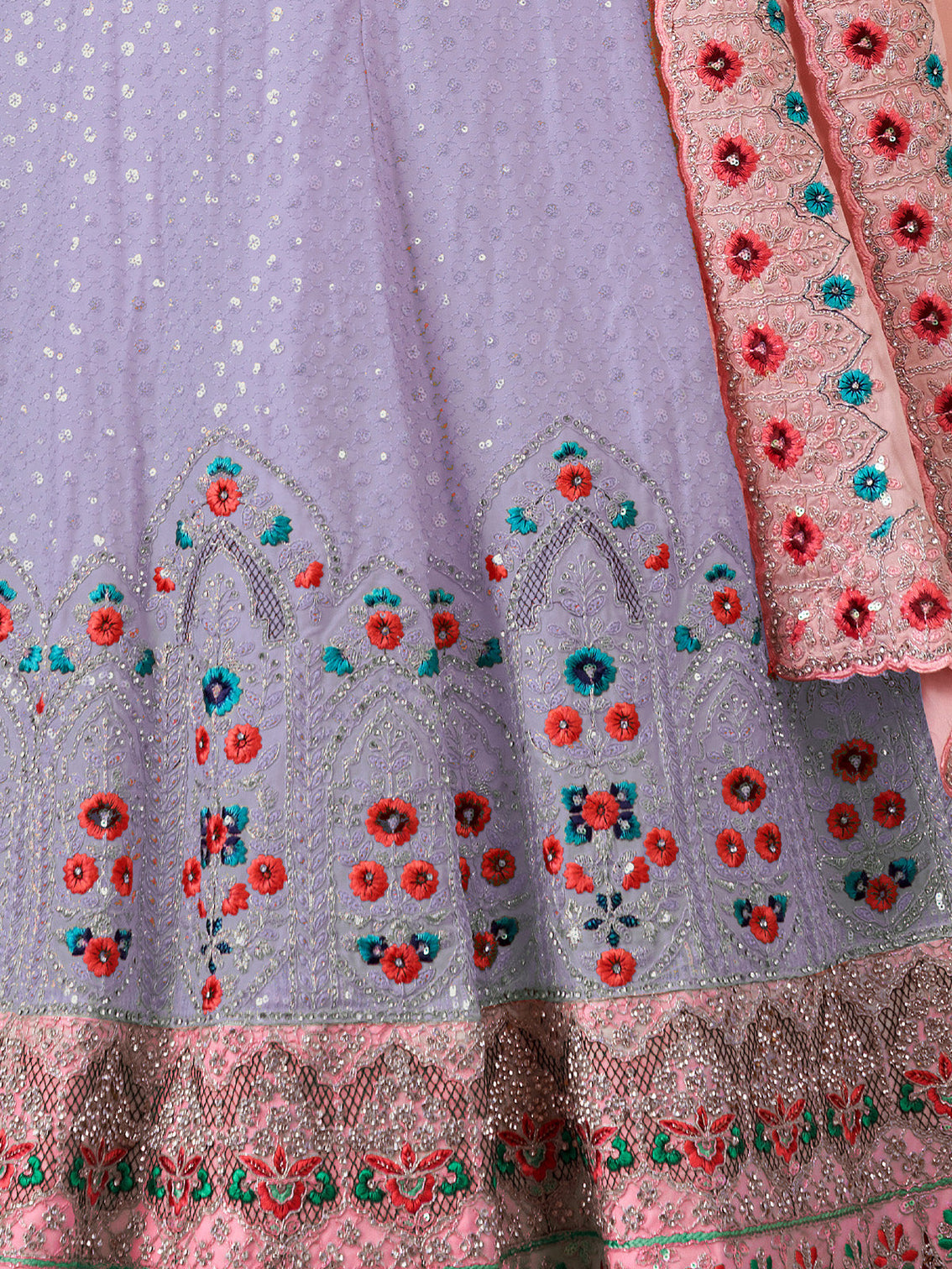 Purple Georgette Embroidered Semi Stitched Lehenga With Unstitched Blouse