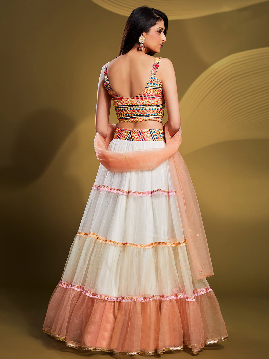 White Soft Net Solid Semi Stitched Lehenga Choli