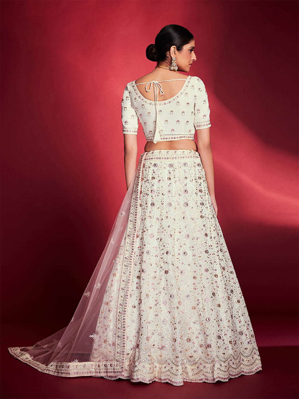 Gorgeous White Georgette Embroidered Semi Stitched Lehenga Choli
