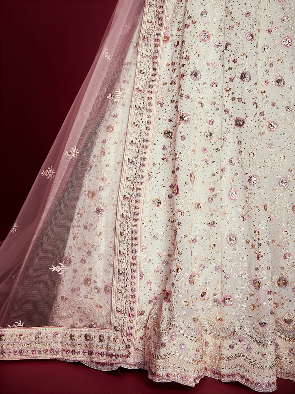 Gorgeous White Georgette Embroidered Semi Stitched Lehenga Choli