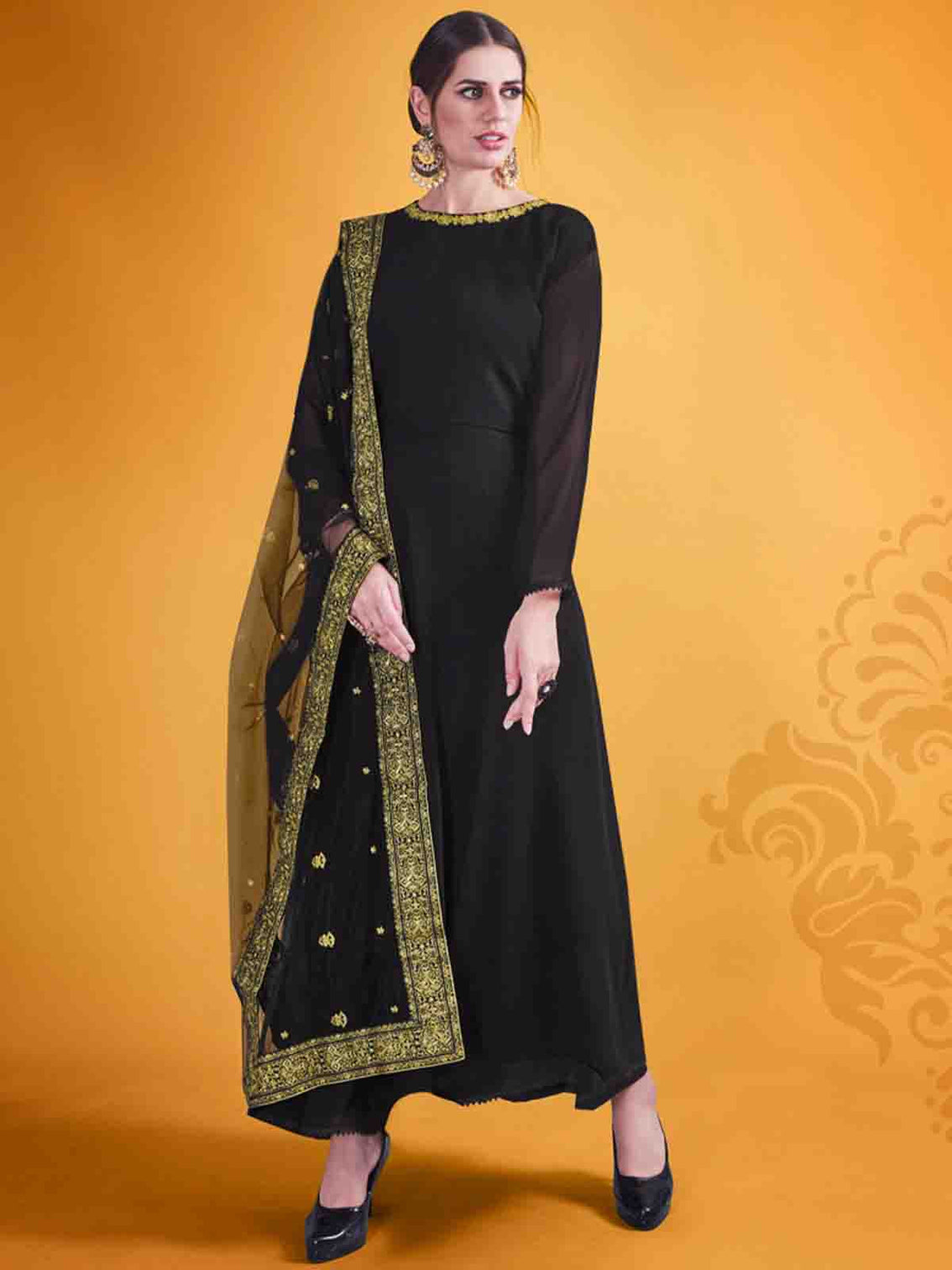 Attractive Black Georgette Semi Stitched Kurta Set
