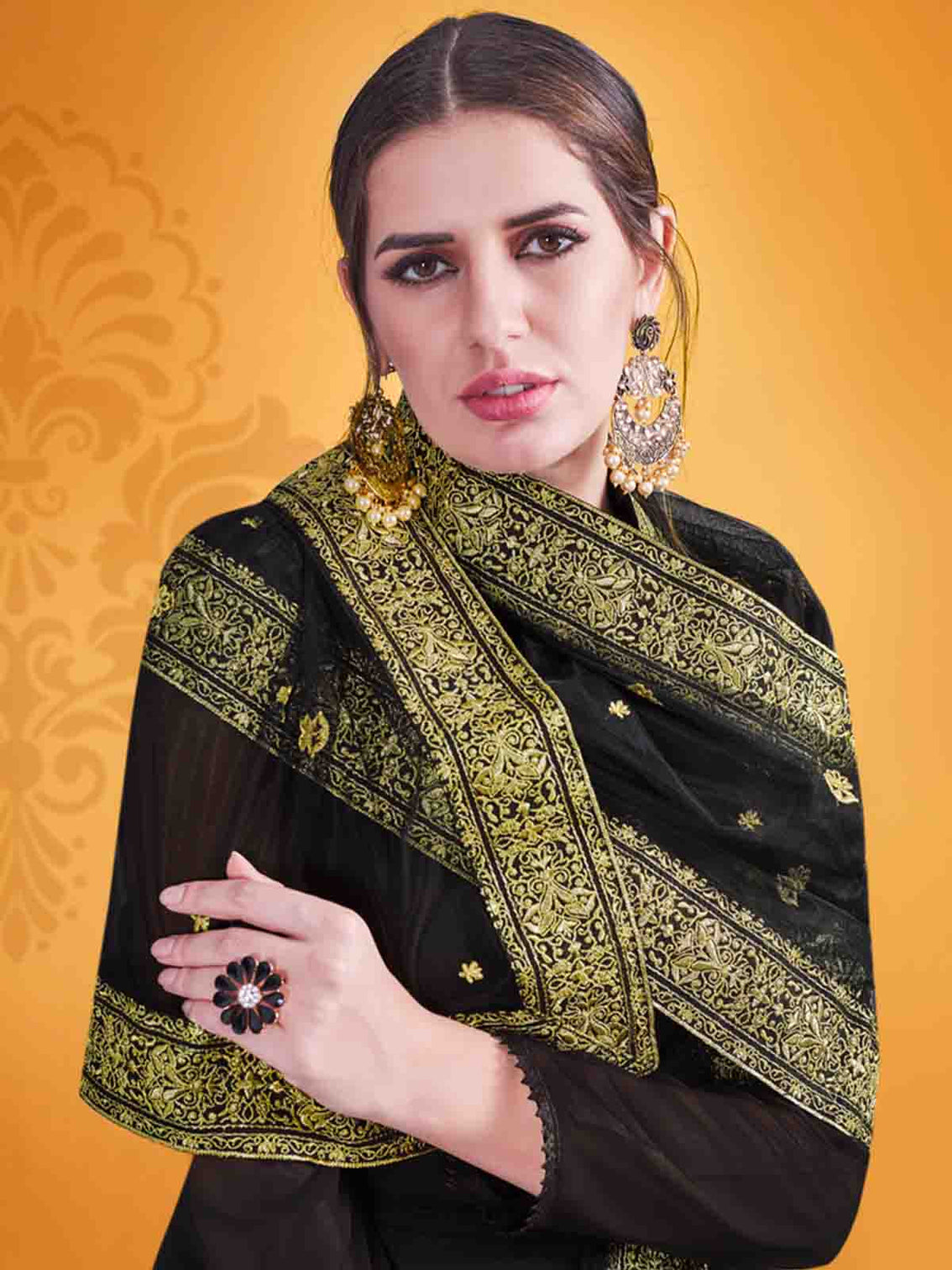 Attractive Black Georgette Semi Stitched Kurta Set
