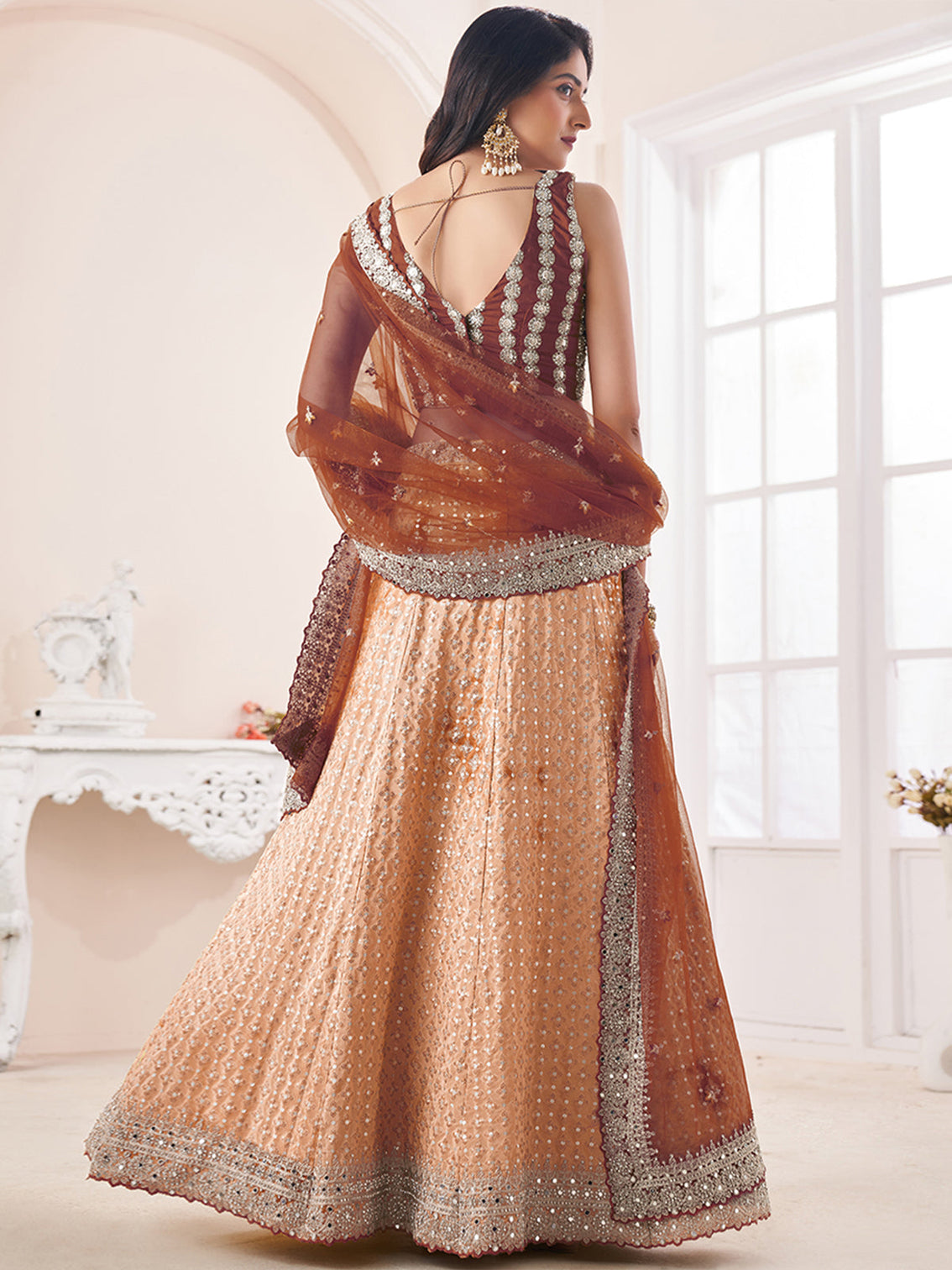 Beige Georgette Semi stitched Lehenga With Unstitched Blouse