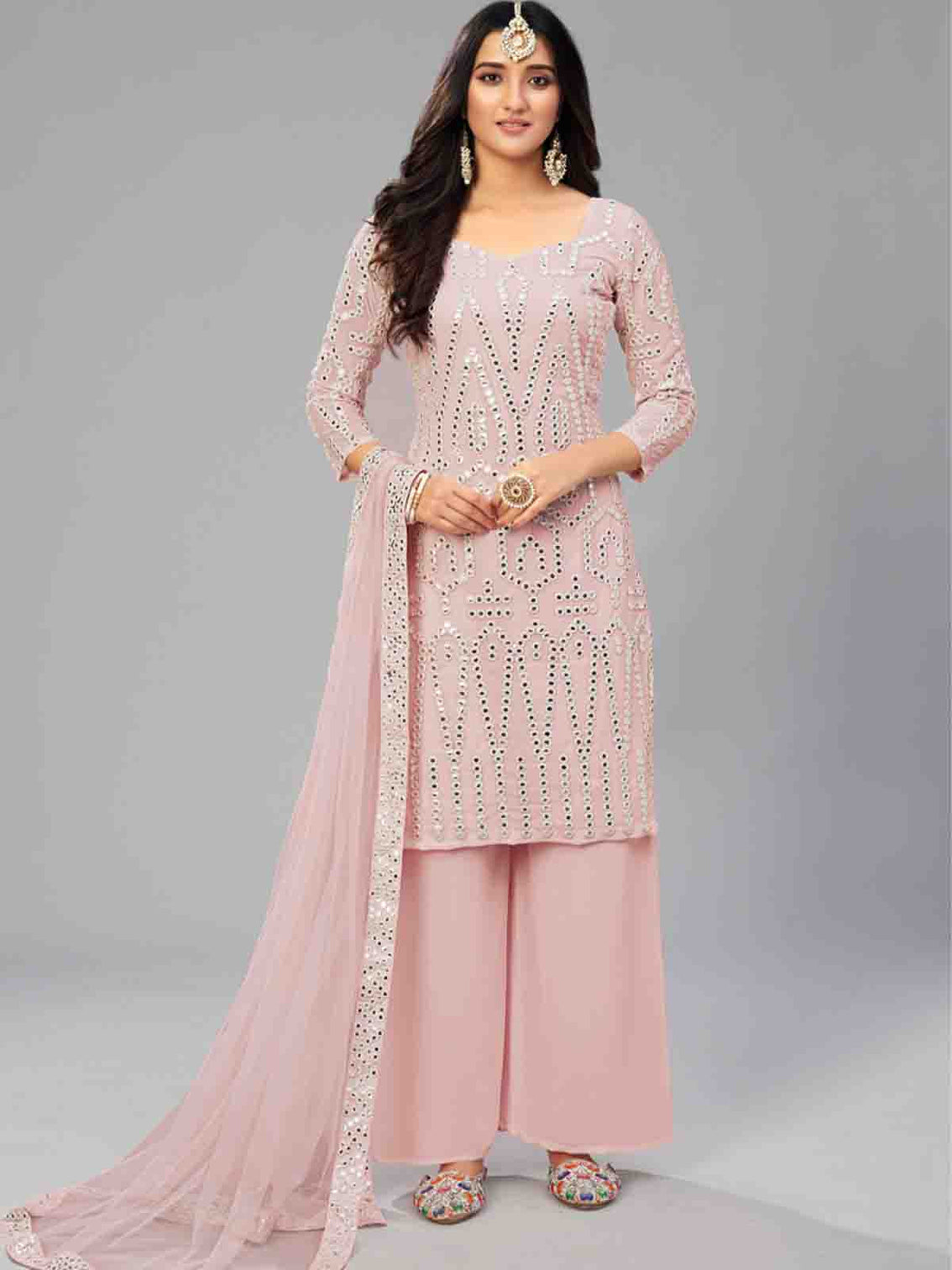 Fancy Pink Semi Stitched Kurta Set