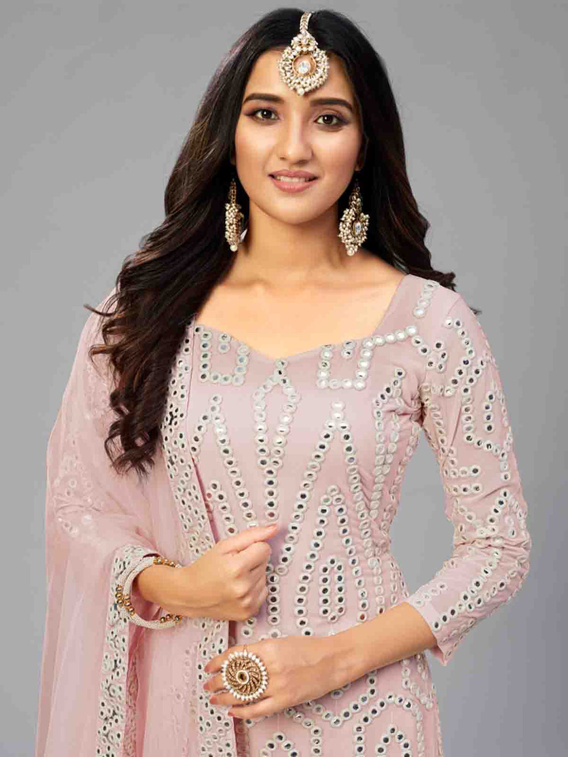 Fancy Pink Semi Stitched Kurta Set