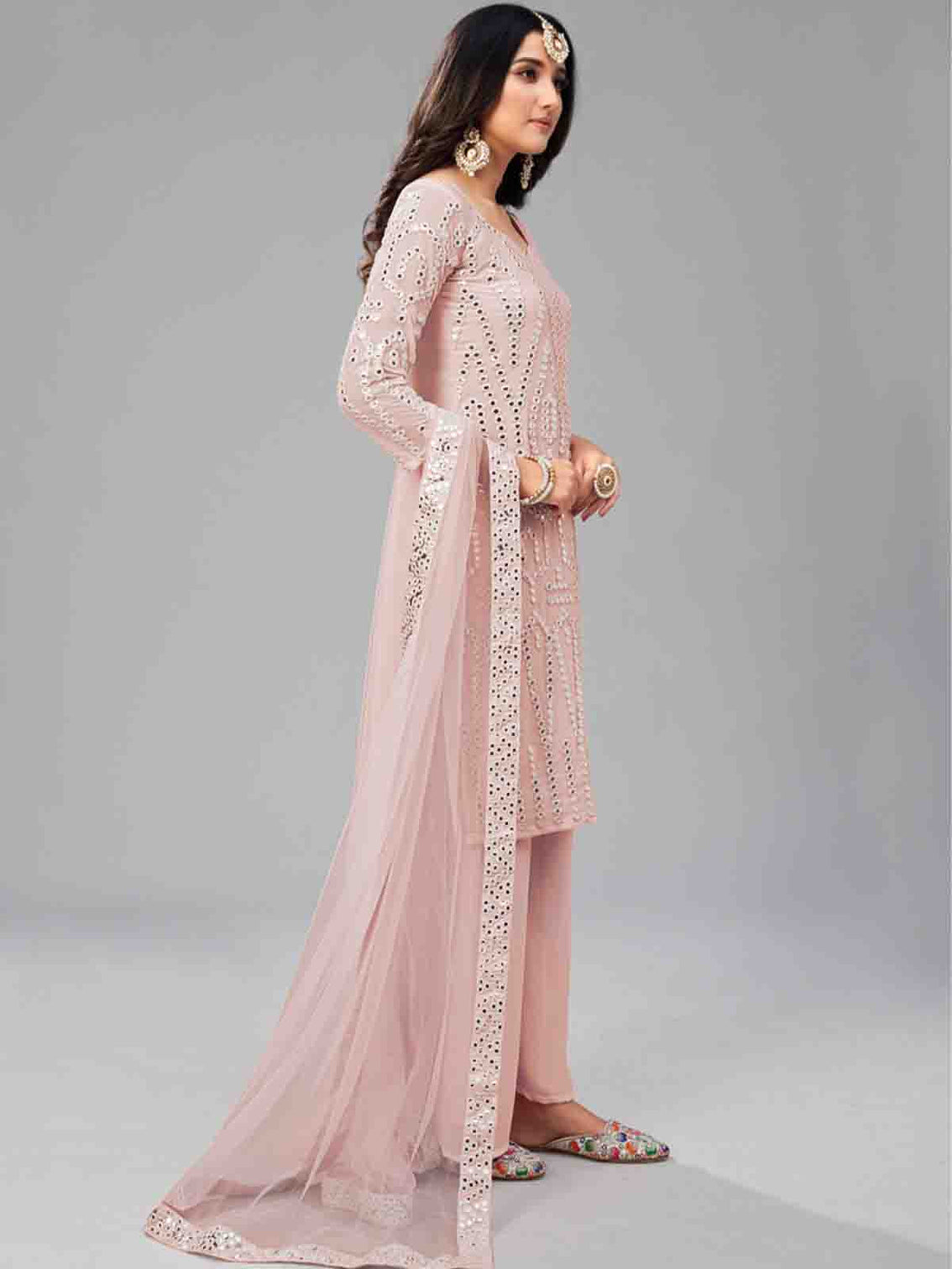 Fancy Pink Semi Stitched Kurta Set